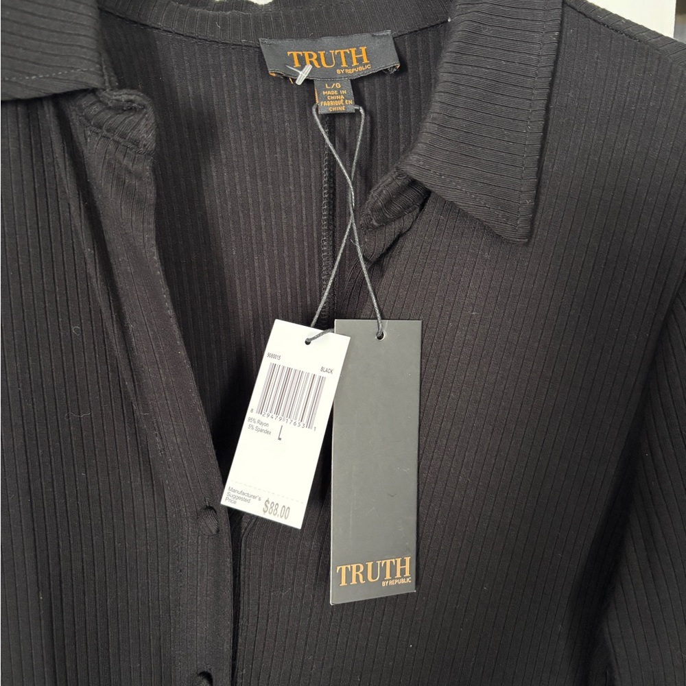 Truth Black Ribbed Button-Up DRESS - Picture 3 of 4